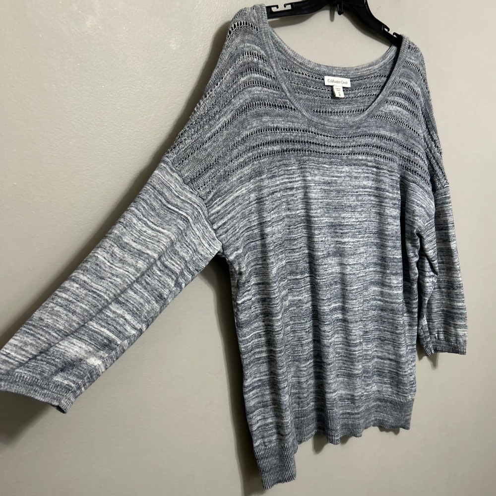 Coldwater Creek Sweater 1X 18 Blue Space Dye Crochet Yoke 3/4 Sleeve Coastal Fit - Picture 3 of 9